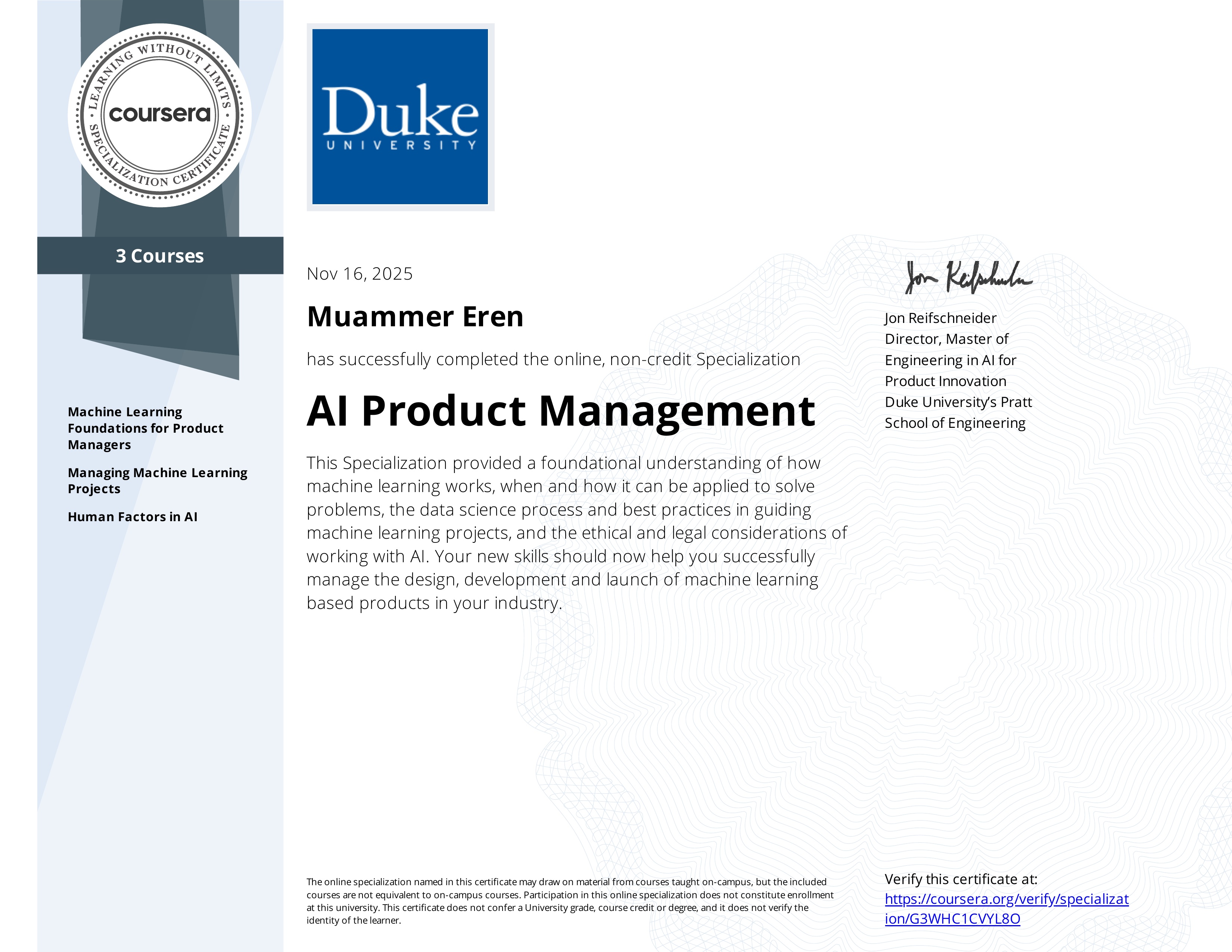AI Product Management Certificate - Duke University