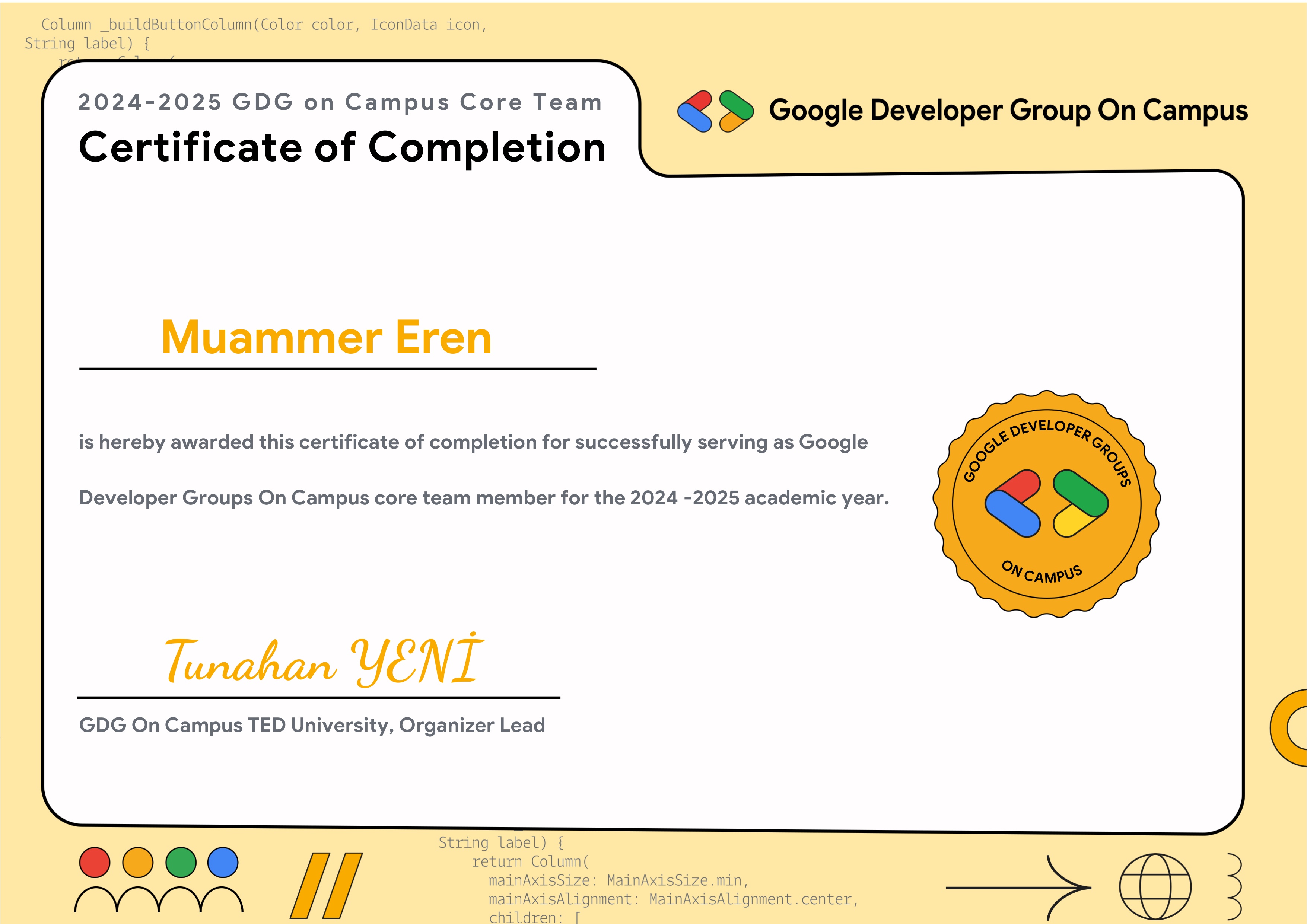 Google Developer Groups Certificate - GDG on Campus TEDU