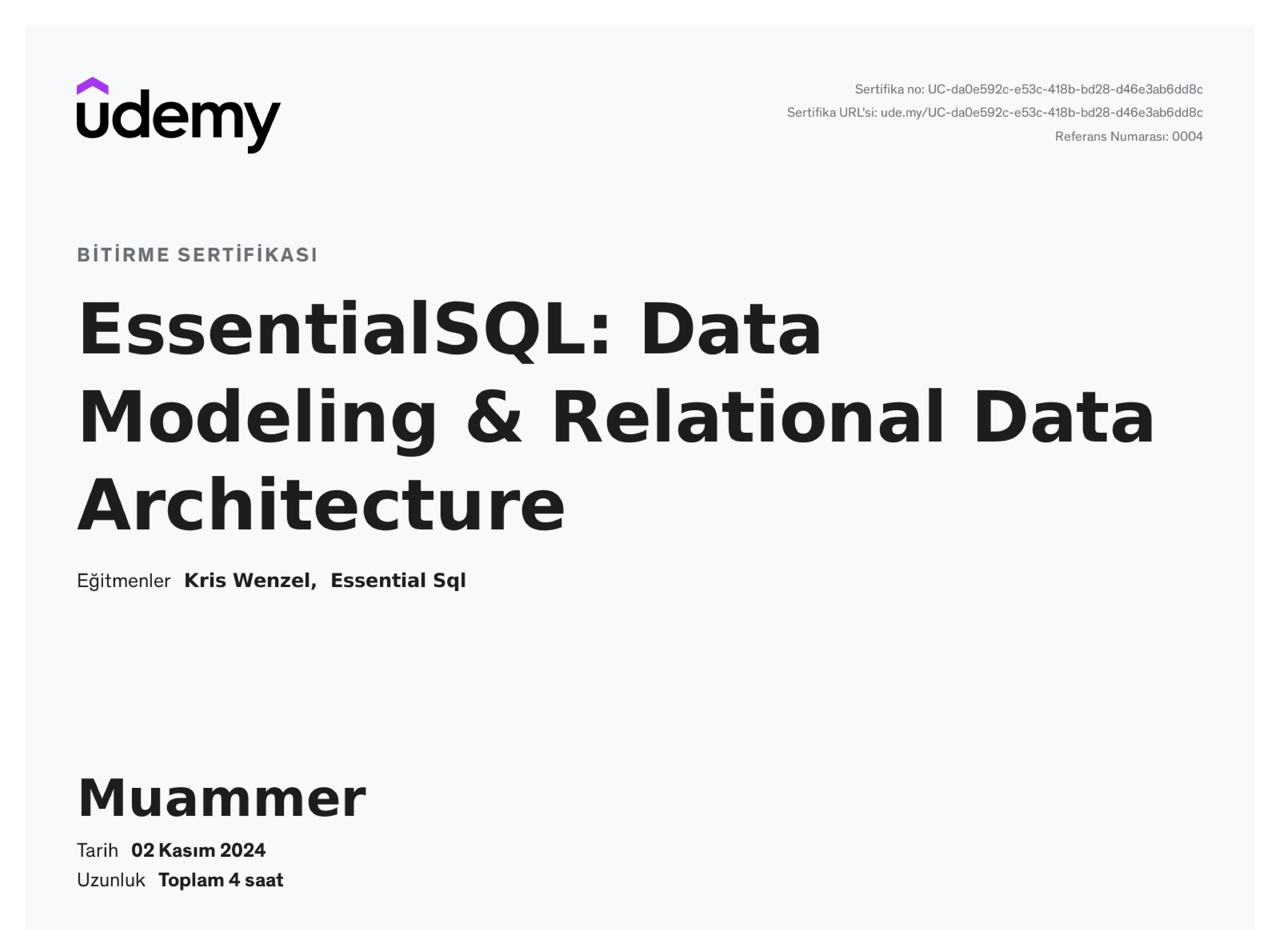 EssentialSQL Certificate - Data Modeling by Kris Wenzel